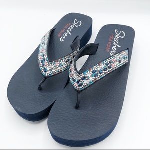 Skechers Yoga Foam Blue and Pink Jewel Sandals 10